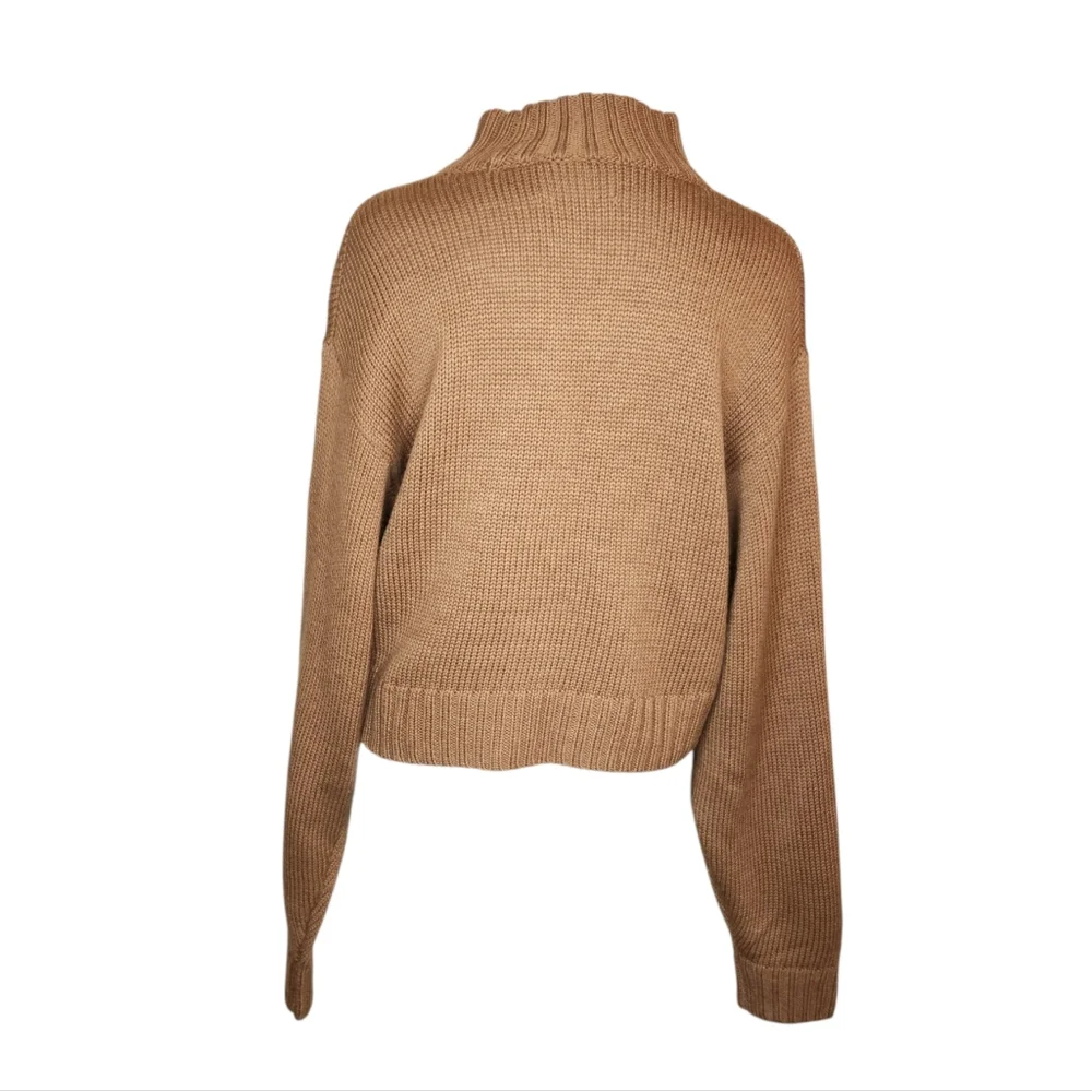 Wilfred Free Harper 100% Merino Wool Cropped Mockneck Sweater Tan Size Small